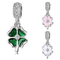 Zinc Alloy European Pendants, Four Leaf Clover, platinum color plated, without troll & enamel & with rhinestone lead & cadmium free, 10-30mm Approx 4-4.5mm 