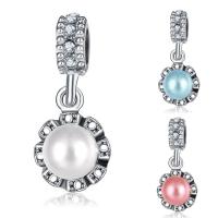 Zinc Alloy European Pendants, with ABS Plastic Pearl, Flat Round, antique silver color plated, without troll & with rhinestone lead & cadmium free, 10-30mm Approx 4-4.5mm 