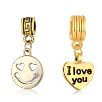 Zinc Alloy European Pendants, gold color plated & with letter pattern & without troll & with rhinestone & blacken, lead & cadmium free, 10-30mm Approx 4-4.5mm 