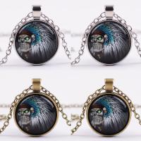 Time Gem Jewelry Necklace, Zinc Alloy, with iron chain & Glass, with 5cm extender chain, Flat Round, plated, with skull pattern & Unisex & oval chain & decal lead & cadmium free, 25mm Approx 17.5 Inch 