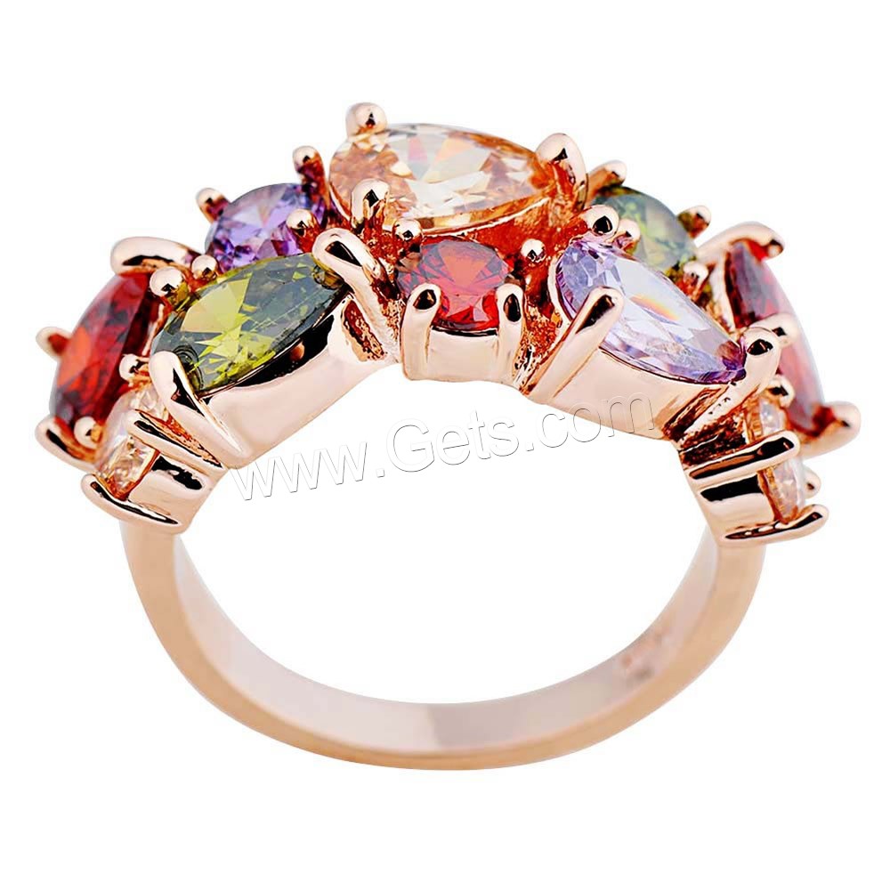 Cubic Zircon Brass Finger Ring, with Cubic Zirconia, rose gold color plated, different size for choice & for woman & faceted, more colors for choice, nickel, lead & cadmium free, 10mm, Sold By PC