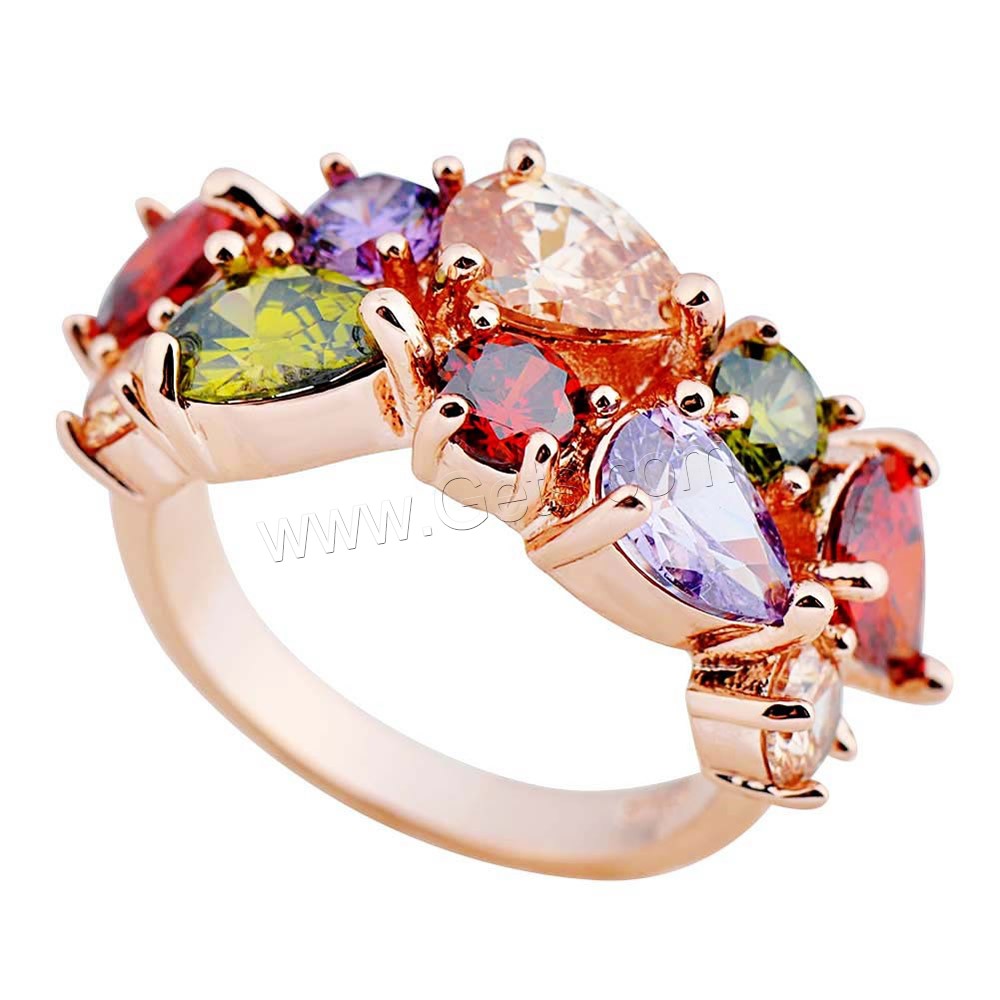 Cubic Zircon Brass Finger Ring, with Cubic Zirconia, rose gold color plated, different size for choice & for woman & faceted, more colors for choice, nickel, lead & cadmium free, 10mm, Sold By PC