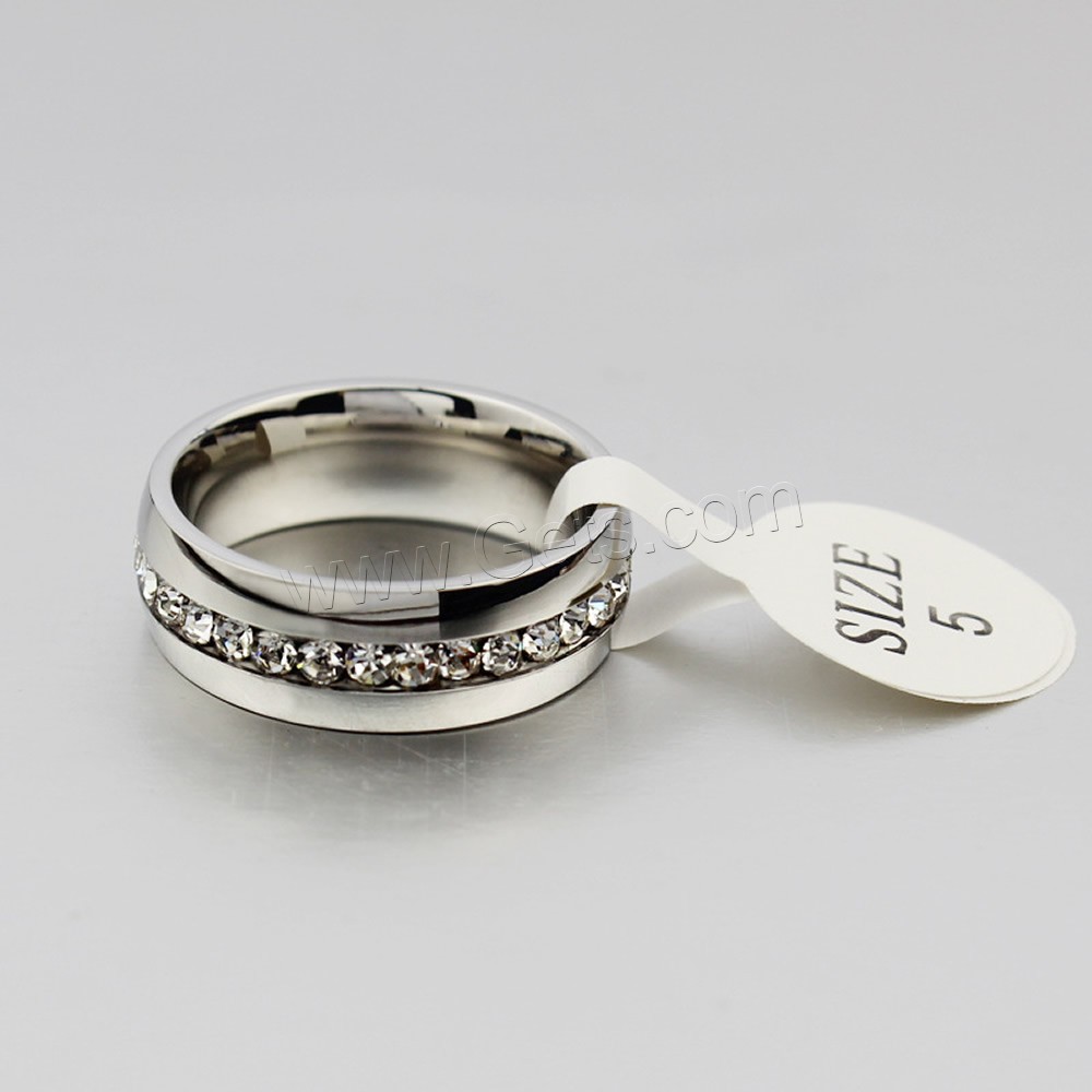 Rhinestone Stainless Steel Finger Ring, Unisex & different size for choice & with rhinestone, original color, 6mm, Sold By PC