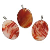 Lace Agate Pendants, with brass bail, Flat Oval, natural, red Approx 