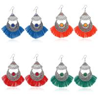 Zinc Alloy Tassel Earring, with Plush & Resin, iron earring hook, plated, for woman & with rhinestone lead & cadmium free 
