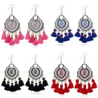 Zinc Alloy Tassel Earring, with Plush, iron earring hook, antique silver color plated, for woman & with rhinestone lead & cadmium free 