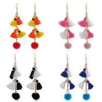 Zinc Alloy Tassel Earring, with Plush, iron earring hook, gold color plated, for woman lead & cadmium free, 105mm 