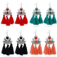 Zinc Alloy Tassel Earring, with Plush & Crystal & Resin, iron earring hook, antique silver color plated, for woman lead & cadmium free 
