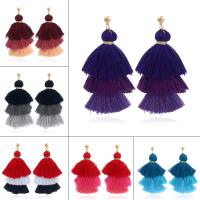 Zinc Alloy Tassel Earring, with Plush, stainless steel post pin, gold color plated, for woman lead & cadmium free 
