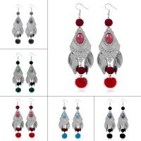 Zinc Alloy Drop Earring, with Plush & Resin, platinum color plated, for woman lead & cadmium free, 95mm 