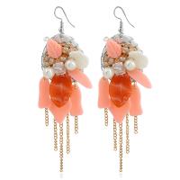 Shell Drop Earring, with Freshwater Pearl & Crystal & Zinc Alloy, iron earring hook, for woman 