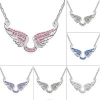 Rhinestone Brass Necklace, with 5cm extender chain, Wing Shape, platinum plated, oval chain & for woman & with Austria rhinestone nickel, lead & cadmium free Approx 15.5 Inch 