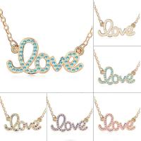 Rhinestone Brass Necklace, with 5cm extender chain, Letter, word love, real gold plated, rolo chain & for woman & with Austria rhinestone nickel, lead & cadmium free Approx 15.5 Inch 