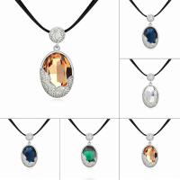Austrian Crystal Necklace, Brass, with Austrian Crystal & Nylon Cord, with 5cm extender chain, Flat Oval, platinum plated, for woman & with Austria rhinestone & faceted nickel, lead & cadmium free Approx 15.5 Inch 