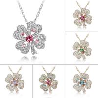 Rhinestone Brass Necklace, with 5cm extender chain, Four Leaf Clover, plated, figure-8 chain & for woman & with Austria rhinestone nickel, lead & cadmium free Approx 15.5 Inch 
