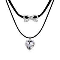 Multi слой ожерелье, Латунь, с Бархат, с 5cm наполнитель цепи, Сердце, покрытый платиной, Женский & с Австралией горный хрусталь & граненый & двунитевая, не содержит никель, свинец длина:Приблизительно 15.5 дюймовый, продается Strand