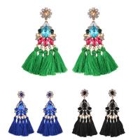 Fashion Tassel Earring, Zinc Alloy, with Nylon Cord & Crystal, stainless steel post pin, gold color plated, for woman & faceted & with rhinestone lead & cadmium free, 6.5cm 