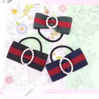 Ponytail Holder, nylon elastic cord, with ABS Plastic Pearl & Grosgrain Ribbon & Zinc Alloy & with rhinestone 