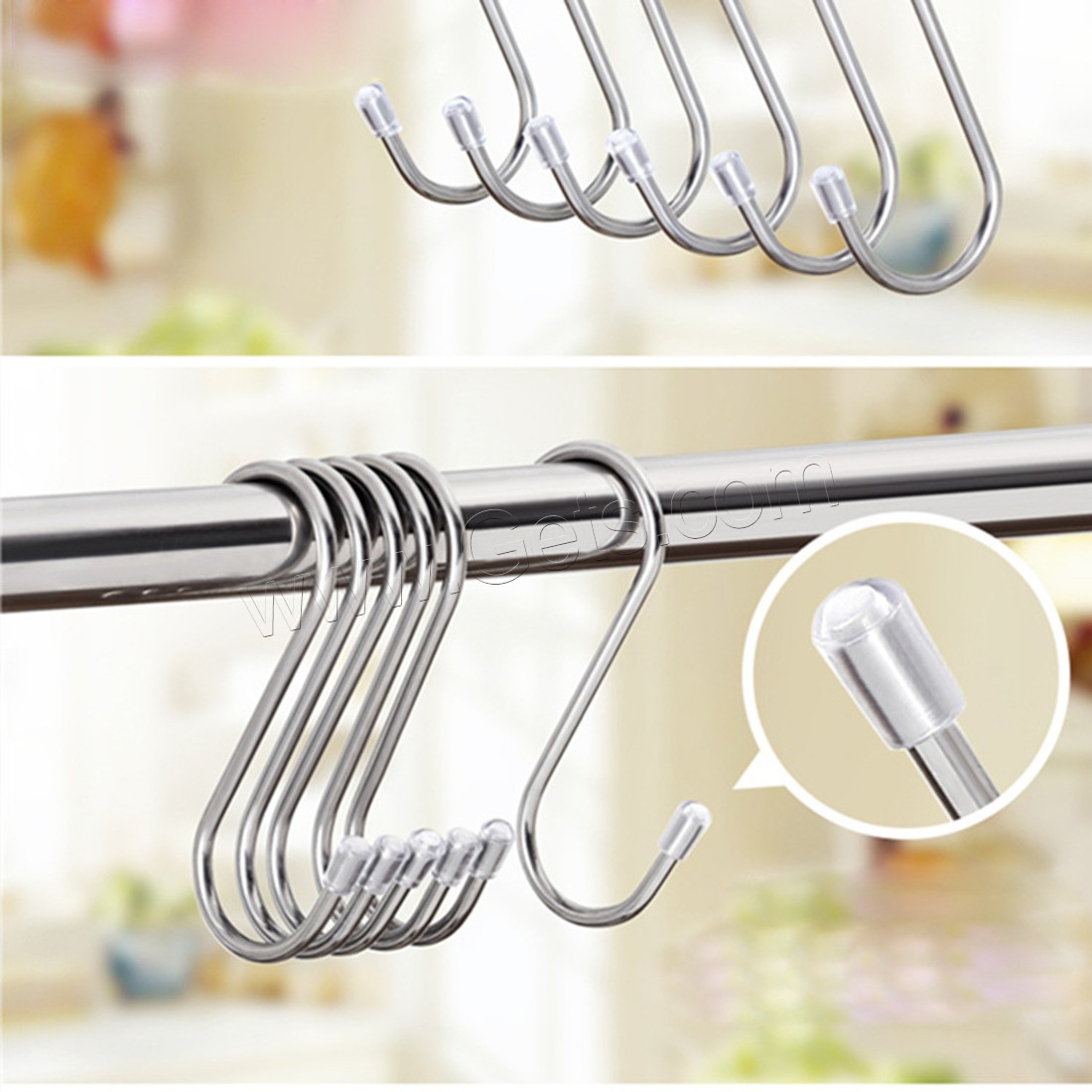 Stainless Steel S-shape Hook, with Silicone, different size for choice, original color, Sold By Set