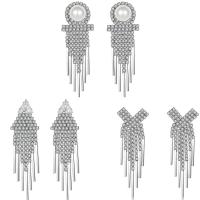 Fashion Fringe Earrings, Brass, with Shell Pearl, Tassel, platinum plated & for woman & with cubic zirconia 