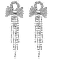 Fashion Fringe Earrings, Brass, Bowknot, platinum plated, for woman & with cubic zirconia 