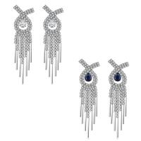 Fashion Fringe Earrings, Brass, Tassel, platinum plated, for woman & with cubic zirconia 