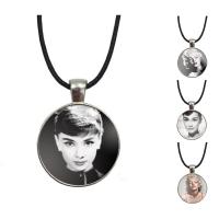 Time Gem Jewelry Necklace, Zinc Alloy, with Waxed Linen Cord, with 5cm extender chain, Flat Round, plated, Unisex & decal, lead & cadmium free, 28mm Approx 17.5 