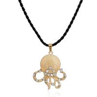 Rhinestone Zinc Alloy Necklace, with Waxed Linen Cord, with 5cm extender chain, Octopus, gold color plated, for woman & with rhinestone, lead & cadmium free, 500mm Approx 19.5 Inch 