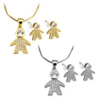 Cubic Zirconia Micro Pave Brass Jewelry Sets, earring & necklace, with rubber earnut, Boy, plated, box chain & for woman & with cubic zirconia 1mm Approx 18 Inch 