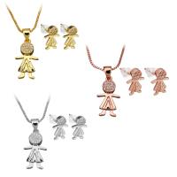 Cubic Zirconia Micro Pave Brass Jewelry Sets, earring & necklace, with rubber earnut, Girl, plated, box chain & micro pave cubic zirconia & for woman 1mm Approx 18 Inch 