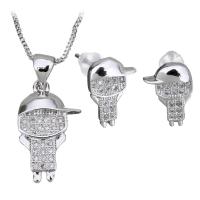 Cubic Zirconia Micro Pave Brass Jewelry Sets, earring & necklace, with rubber earnut, Boy, platinum plated, box chain & micro pave cubic zirconia & for woman 1mm Approx 18 Inch 