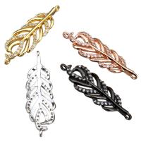 Cubic Zirconia Micro Pave Brass Connector, Feather, plated, micro pave cubic zirconia & 1/1 loop Approx 0.5mm 
