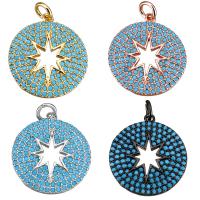 Cubic Zirconia Brass Pendants, Flat Round, plated, with cubic zirconia & hollow Approx 2.5mm 
