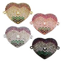 Cubic Zirconia Micro Pave Brass Connector, Heart, plated, micro pave cubic zirconia & 1/1 loop Approx 0.5mm 
