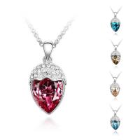 CRYSTALLIZED™ Brass Necklace, with CRYSTALLIZED™, with 5cm extender chain, Heart, platinum plated, rolo chain & for woman & faceted nickel, lead & cadmium free Approx 15.5 Inch 