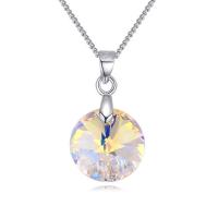 CRYSTALLIZED™ Brass Necklace, with CRYSTALLIZED™, with 5cm extender chain, Flat Round, platinum plated, twist oval chain & for woman & faceted, nickel, lead & cadmium free Approx 15.5 Inch 