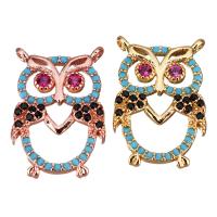 Cubic Zirconia Brass Pendants, Owl, plated, with cubic zirconia & double-hole Approx 1mm 