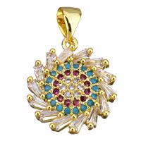 Cubic Zirconia Brass Pendants, Flower, real gold plated, with cubic zirconia Approx 
