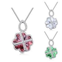 CRYSTALLIZED™ Brass Necklace, with CRYSTALLIZED™, with 5cm extender chain, Four Leaf Clover, platinum plated, box chain & for woman & faceted nickel, lead & cadmium free Approx 15.5 Inch 