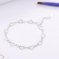 Brass Bracelets, with 30mm extender chain, Heart, thick 925 sterling silver plated, for woman & hollow, nickel, lead & cadmium free Approx 6.3 Inch 