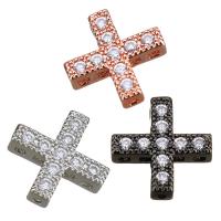 Cubic Zirconia Micro Pave Brass Connector, Cross, plated, multihole & micro pave cubic zirconia Approx 