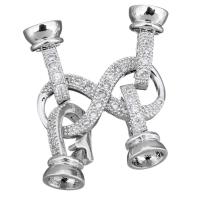 Brass Foldover Clasp, platinum plated, with end cap & micro pave cubic zirconia  