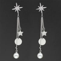 Cupronickel Drop Earring, with ABS Plastic Pearl & plastic earnut, sterling silver post pin, silver color plated, for woman 