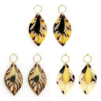 Cupronickel Drop Earring, with plastic earnut & Resin, sterling silver post pin, Leaf, gold color plated, for woman 