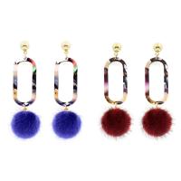 Fluffy Pom Pom Earrings, Cupronickel, with Plush & plastic earnut, sterling silver post pin, gold color plated, for woman 