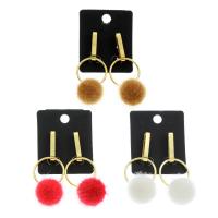 Fluffy Pom Pom Earrings, Cupronickel, with Plush & plastic earnut, sterling silver post pin, gold color plated, for woman 