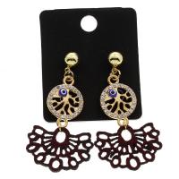 Cupronickel Drop Earring, with plastic earnut, 316L stainless steel post pin, gold color plated, evil eye pattern & for woman & enamel & with rhinestone 