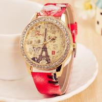 Fashion Watch Bracelet, PU Leather, with Glass & Zinc Alloy, plated, for woman & with rhinestone 40mm, 20mm Approx 9.4 Inch 