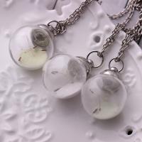 Glass Zinc Alloy Necklace, with Glass, with 1.9Inch extender chain, Round, silver color plated, with dandelion seeds & twist oval chain & for woman & luminated nickel, lead & cadmium free Approx 20.4 Inch 