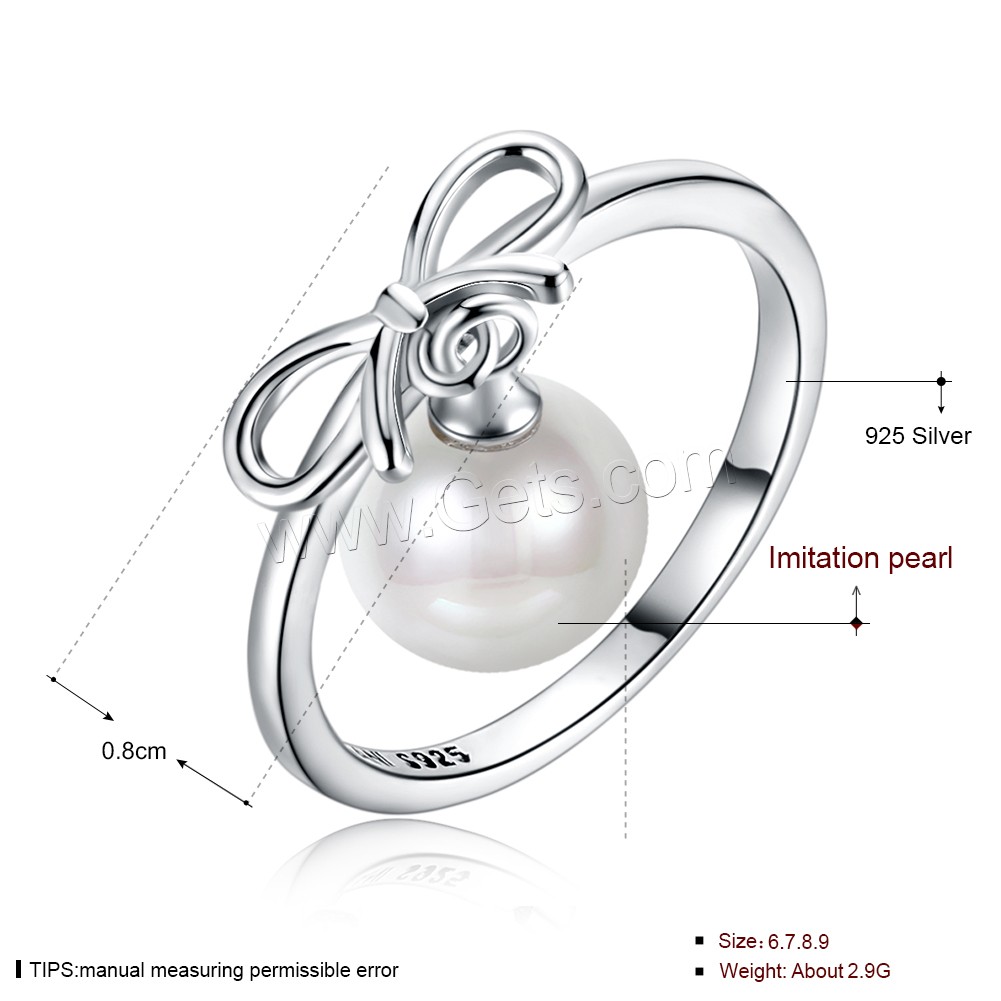 comeon®  Sterling Silver Finger Ring, 925 Sterling Silver, with Shell Pearl, different size for choice & for woman, 8mm, Sold By PC
